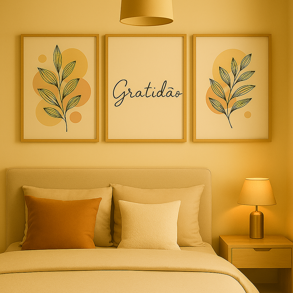 Quadros Decorativos 3 Peças Moderno Flores Neutras