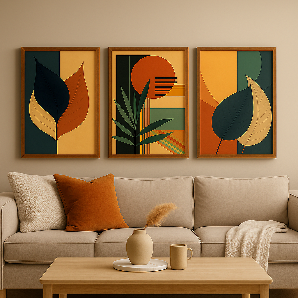 Quadro Decorativo 3 Peças  Folhagem Minimalistas